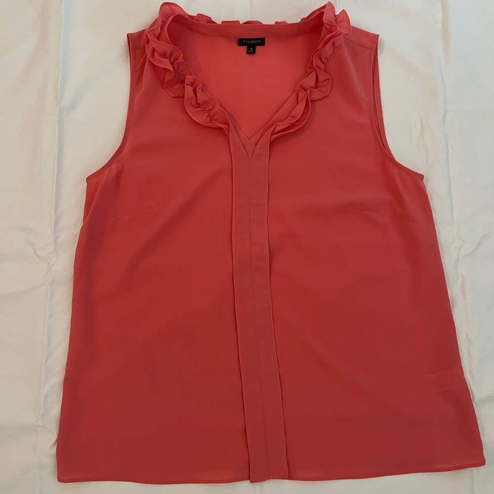 Talbots Coral Sleeveless Ruffle Top
